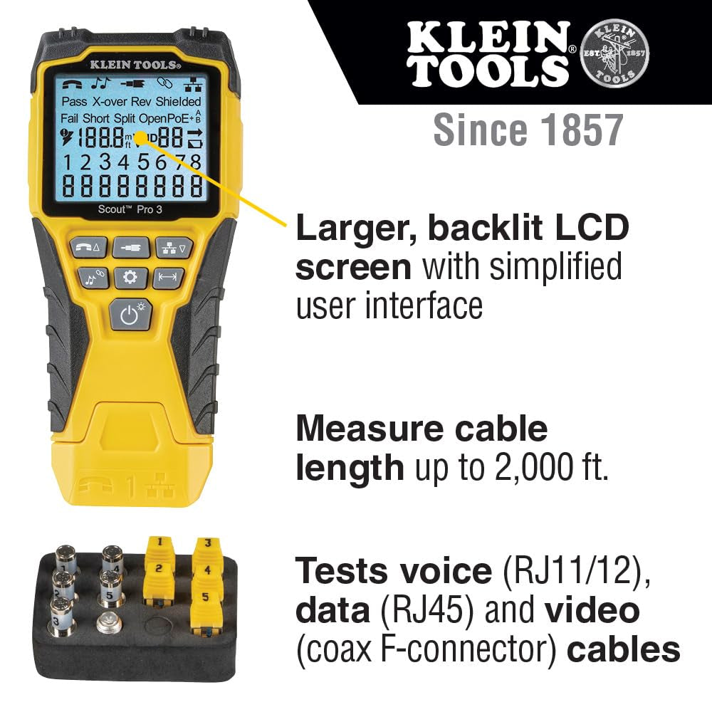 VDV501-851 Cable Tester Kit with Scout Pro 3 for Ethernet / Data, Coax / Video and Phone Cables, 5 Locator Remotes