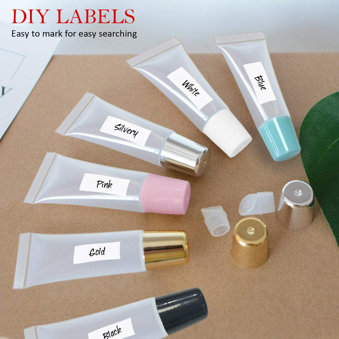 50PCS Lip Gloss Tubes 20Ml Black Cap Lip Gloss Containers Empty Lip Balm Tubes Cosmetic Lipgloss Tubes + 2 X 20Ml Syringes Tag Labels for DIY Lip Gloss Base Glitter