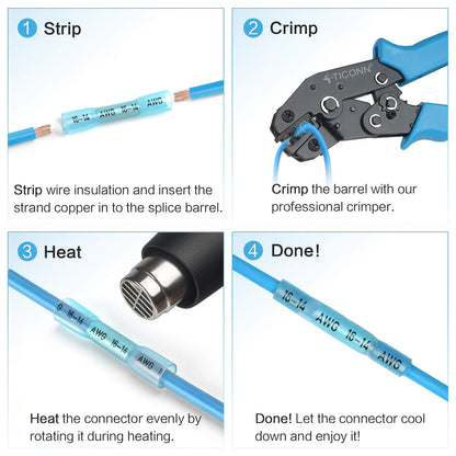 100PCS Heat Shrink Butt Wire Connector Kit, Insulated Waterproof Electrical Wire Crimp Terminals Butt Splice for Marine Automotive (100PCS)