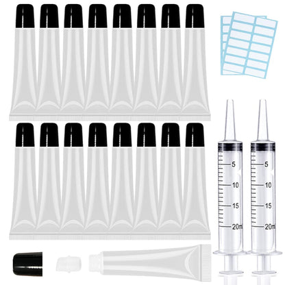 50PCS Lip Gloss Tubes 20Ml Black Cap Lip Gloss Containers Empty Lip Balm Tubes Cosmetic Lipgloss Tubes + 2 X 20Ml Syringes Tag Labels for DIY Lip Gloss Base Glitter