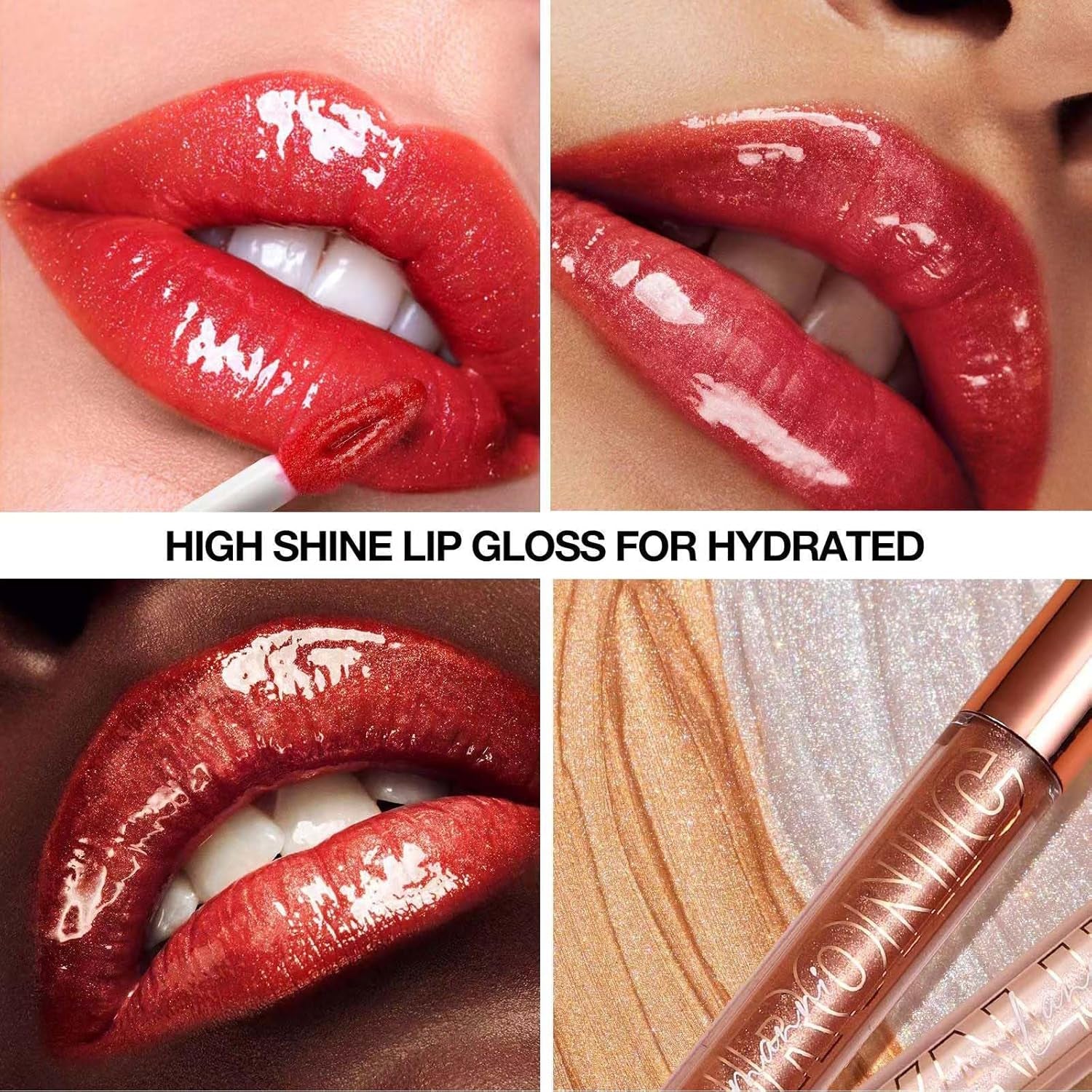 Nude Brown Lip Gloss Plumping Glitter Lip Gloss for Girls Women Lip Plumping Tinted Lipgloss High Pigment Plumper Long Lasting Moisturizing Lip Gloss Oil Shimmer Natural Lipstick Lip Liner(02#)