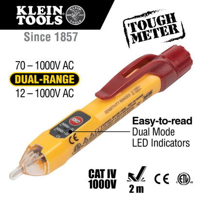 NCVT2PKIT Non-Contact Voltage Tester with Outlet Tester, 12-48V AC or 48 - 1000V AC Dual Range for Broad Application