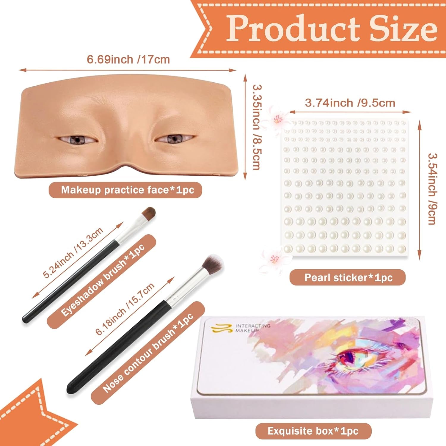 Makeup Practice Face, Silicone Makeup Practice Face Board with 165Pcs Pearl Stickers and Makeup Brushes, Suitable for Makeup Artists and Beginners to Practice Eye Face Makeup (Wheat)