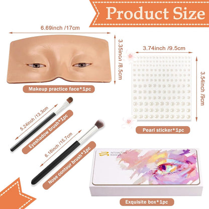 Makeup Practice Face, Silicone Makeup Practice Face Board with 165Pcs Pearl Stickers and Makeup Brushes, Suitable for Makeup Artists and Beginners to Practice Eye Face Makeup (Wheat)