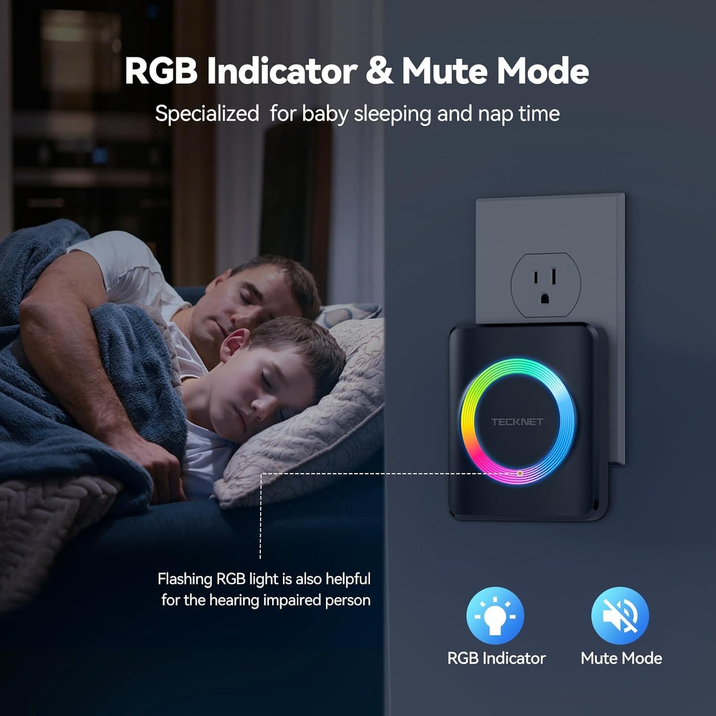 Wireless Doorbell with 2 Plug-In Receivers, IP65 Waterproof Doorbells for Home, 1300Ft Operating Range, 60 Melodies & 5 Volume Levels of 0-120 Db, RGB Light for Hearing Impaired